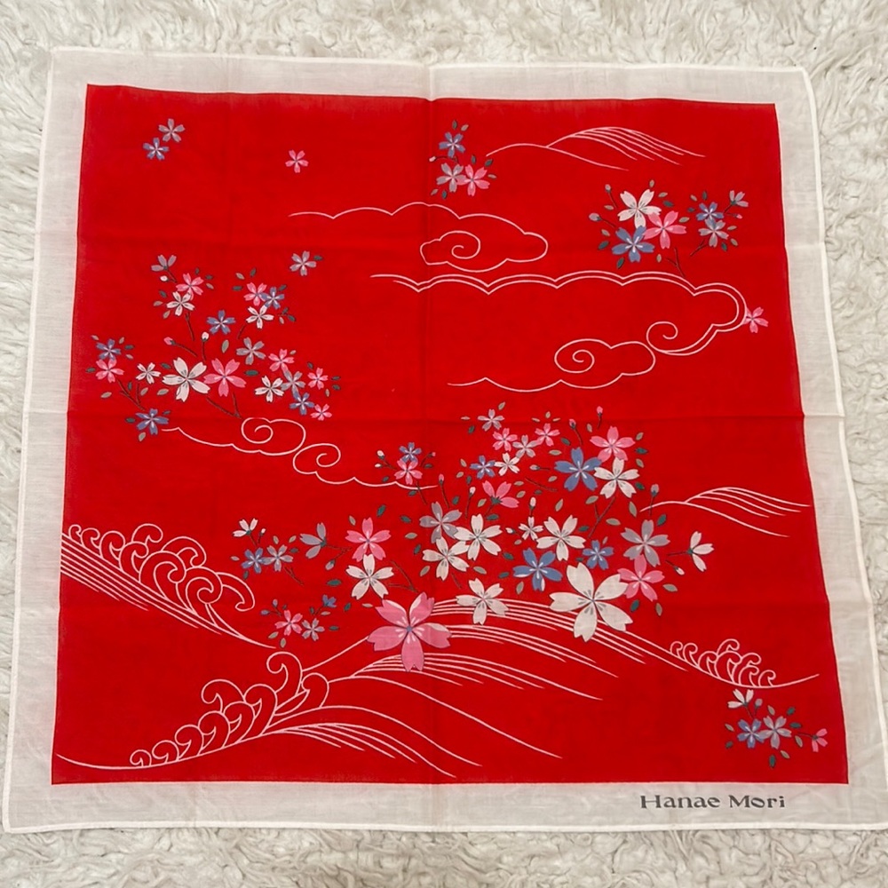 Vintage red floral Hanae Mori scarf or head wrap